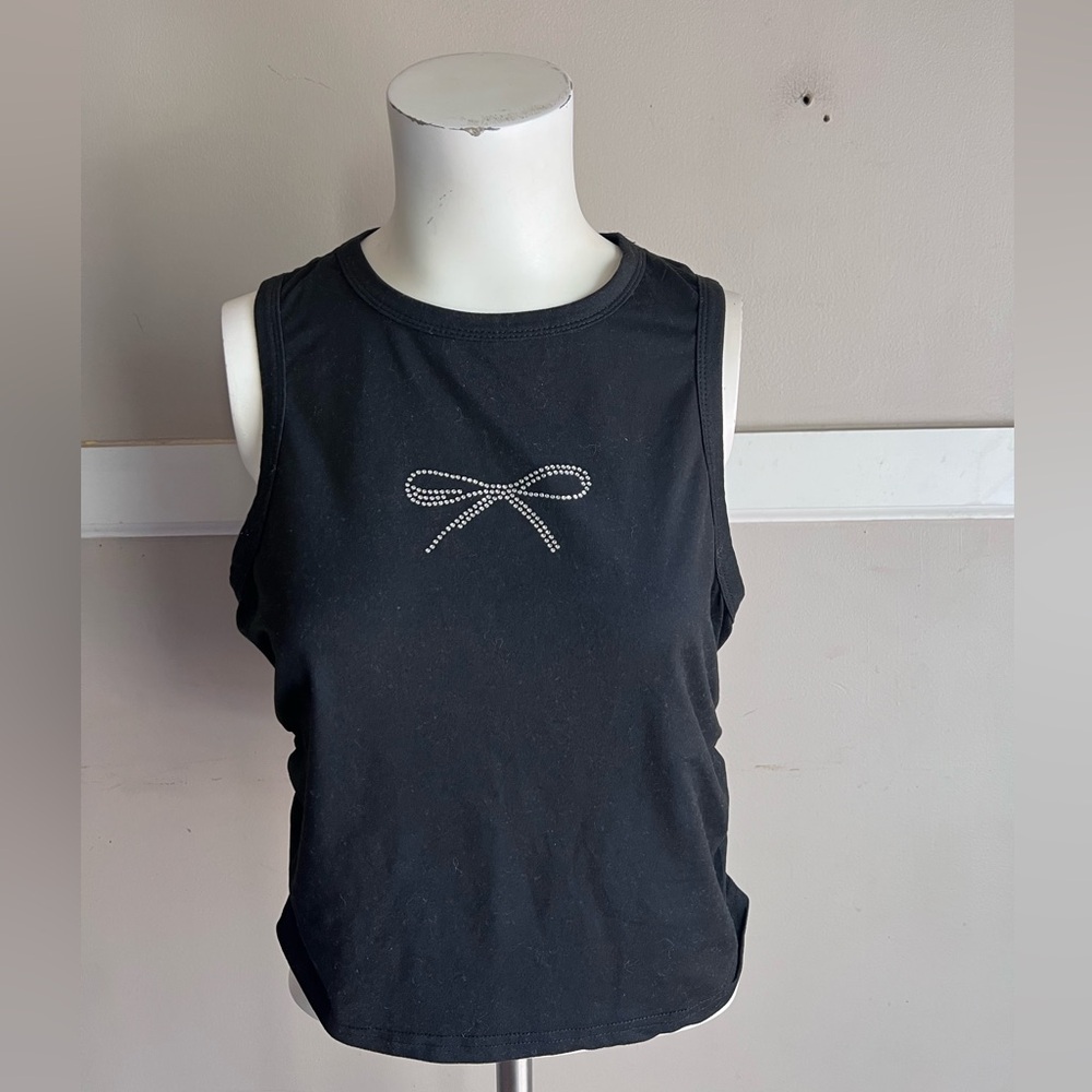 SHEIN Black Tank Top with Rhinestone Bow